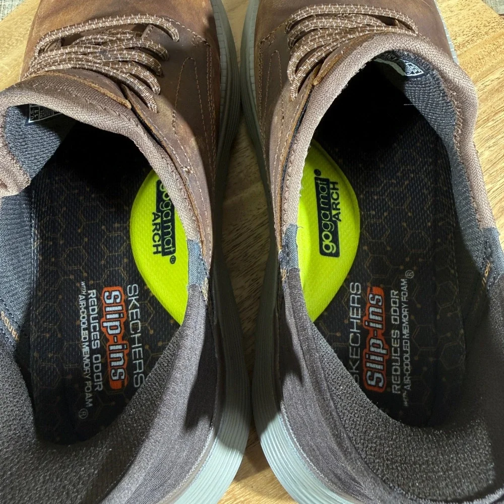 Skechers Shoes Mens 11 Brown Oxford Sneaker Slip-ins Garza-Gervin 205046 Leather